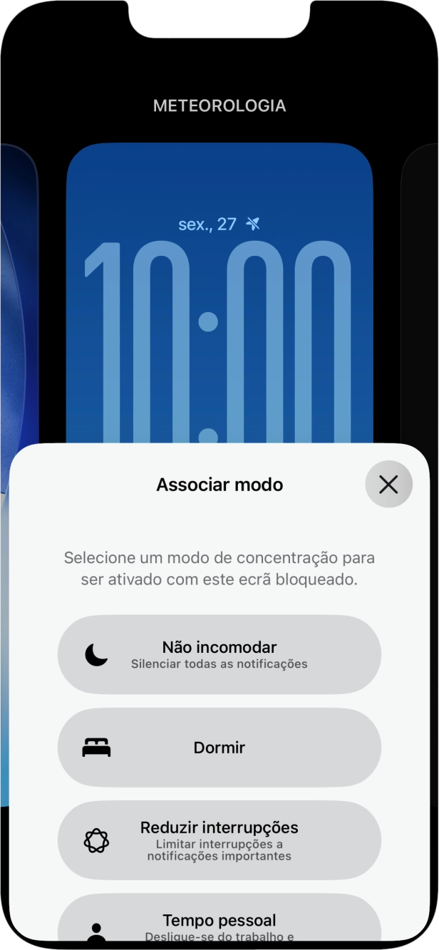 Prima o modo de concentração pretendido.