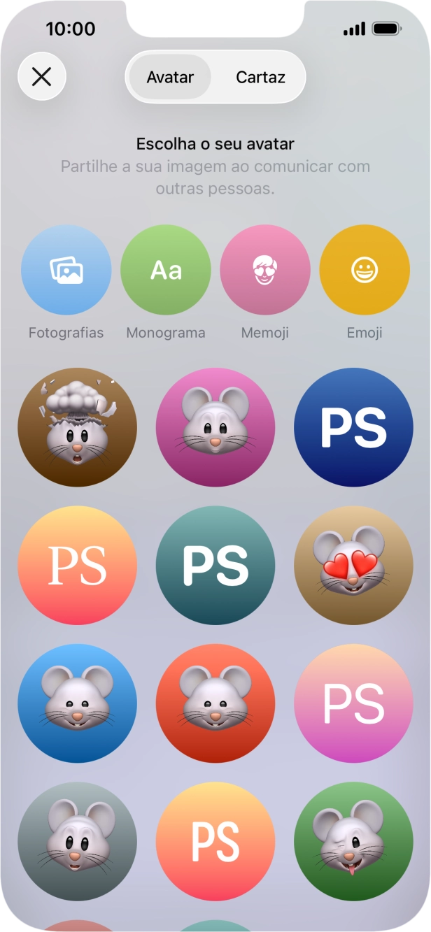 Prima a categoria pretendida e siga as indicações no ecrã para escolher e definir a fotografia pretendida para o seu cartaz de contacto.