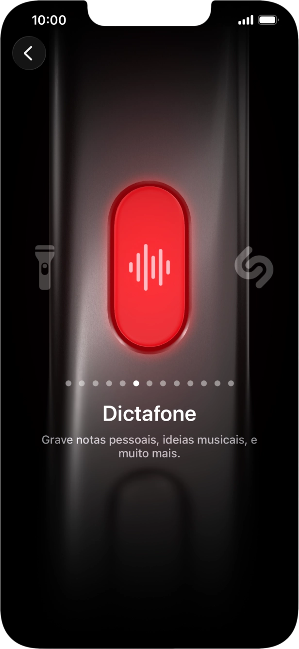 Para escolher a função pretendida, deslize o dedo para a direita ou para a esquerda sobre o ecrã.