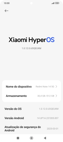Prima Xiaomi HyperOS. Se existir uma nova versão de software disponível, será agora indicado no ecrã. Siga as indicações no ecrã para atualizar o software do telefone.