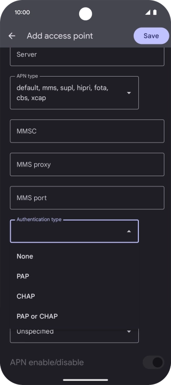 Press the required setting.