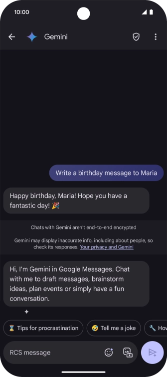 The text suggestion from Gemini is displayed. The text suggestion from Gemini is displayed.