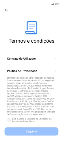 Prima o campo para aceitar os termos e condições.