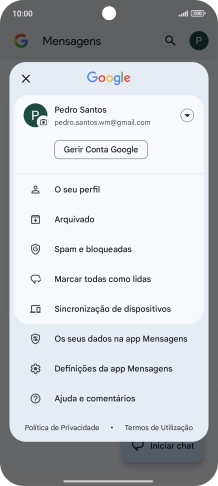 Prima Definições da app Mensagens.