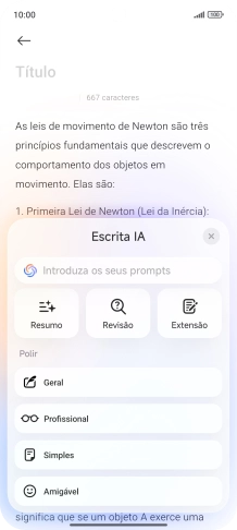 Para gerar um texto, prima o campo de escrita.