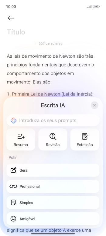 Para gerar um texto, prima o campo de escrita.