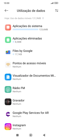 O consumo de dados de cada aplicação é mostrado sob o nome da aplicação.