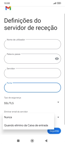Prima Nunca para manter os e-mails no servidor quando estes são apagados no telefone.