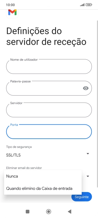 Prima Nunca para manter os e-mails no servidor quando estes são apagados no telefone.