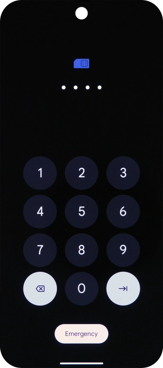 If you're asked to key in your SIM PIN, do so and press arrow right. The default SIM PIN is 0000.