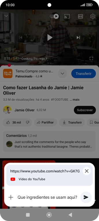 Siga as indicações no ecrã para escrever ou ditar a pergunta pretendida para o vídeo.