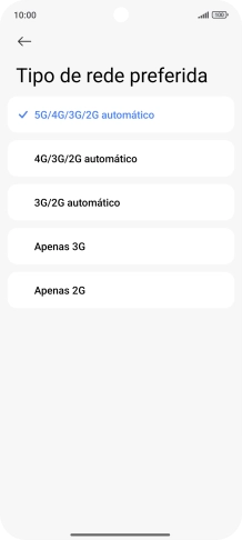 Prima o tipo de rede pretendido.