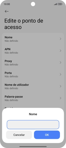 Introduza Vodafone Internet e prima OK.
