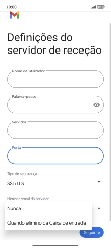 Prima Nunca para manter os e-mails no servidor quando estes são apagados no telefone.