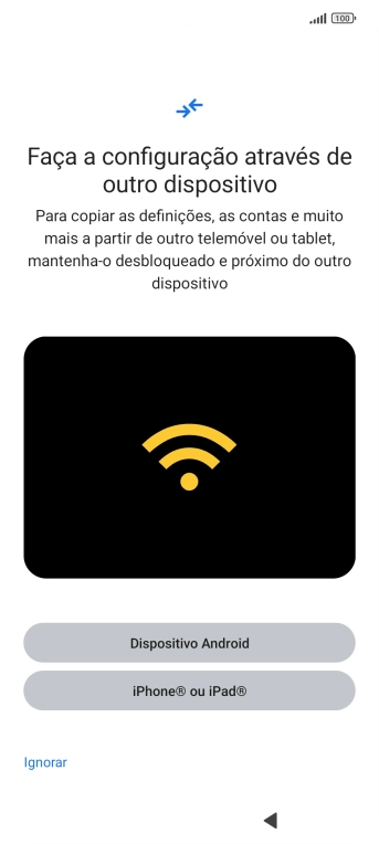 É possível transferir conteúdo de outro telefone quando o telefone for ativado antes da primeira utilização e quando o telefone tiver sido reiniciado. Quando esta imagem for mostrada no ecrã, o telefone está pronto para transferir conteúdo de outro telefone.