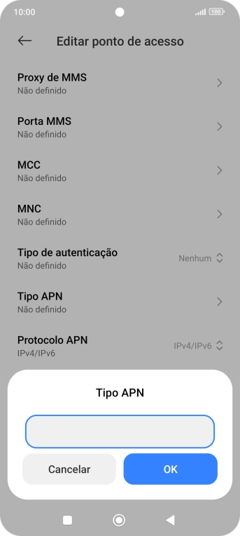 Introduza default e prima OK.