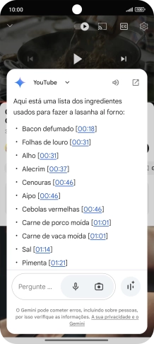 A resposta da Gemini à sua pergunta é agora mostrada no ecrã.