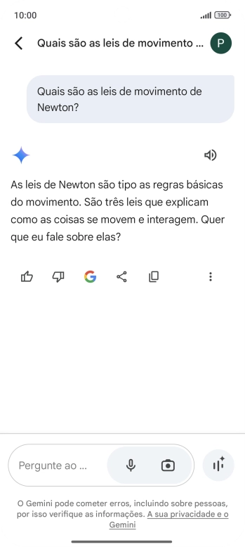 A transcrição da conversa com a Gemini Live é agora mostrada no ecrã.
