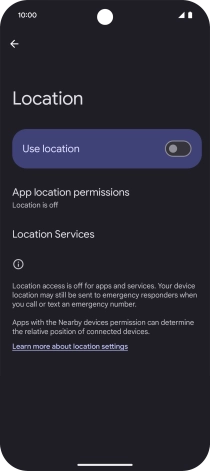 Press the indicator next to 'Use location' to turn the function on or off.