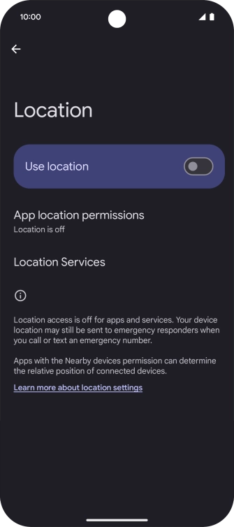 Press the indicator next to 'Use location' to turn the function on or off.