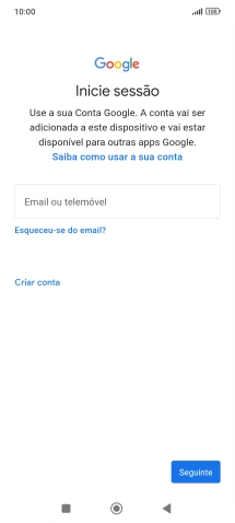 Se não tiver uma conta Google, prima Criar conta e siga as indicações no ecrã para criar uma conta.