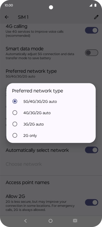 Press the required network mode. Press the required network mode.