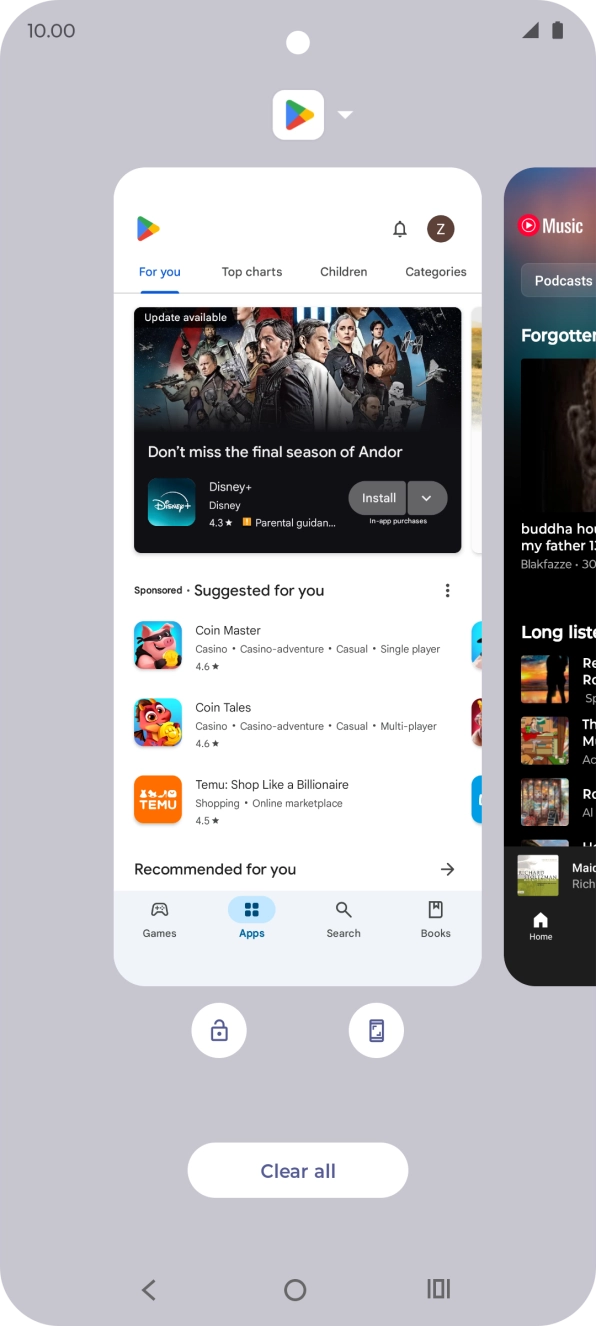 To end one running application, slide your finger upwards on the required application.