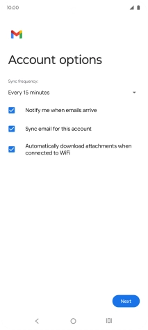 If this screen is displayed, your email account has been recognised and set up automatically. Follow the instructions on the screen to key in more information and finish setting up your phone.