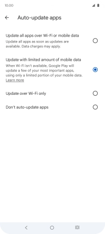 To turn on automatic update of apps using mobile network, press Update all apps over Wi-Fi or mobile data.