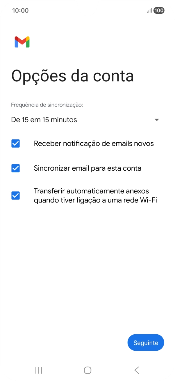 Se o ecrã mostrar esta imagem, a sua conta foi identificada e configurada automaticamente. Siga as indicações no ecrã para introduzir informações adicionais e concluir a configuração.