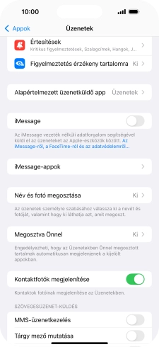 Kattints az „iMessage” melletti csúszkára a funkció bekapcsolásához.