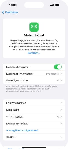 Kattints a „Mobiladat-forgalom” melletti csúszkára a funkció be- vagy kikapcsolásához.