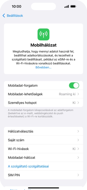Kattints a „Mobiladat-forgalom” melletti csúszkára a funkció be- vagy kikapcsolásához.