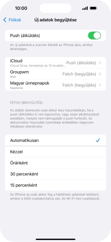 Kattints a „Push (átküldés)” melletti csúszkára a funkció be- vagy kikapcsolásához.