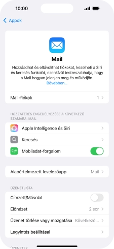 Válaszd a Mail-fiókok lehetőséget.