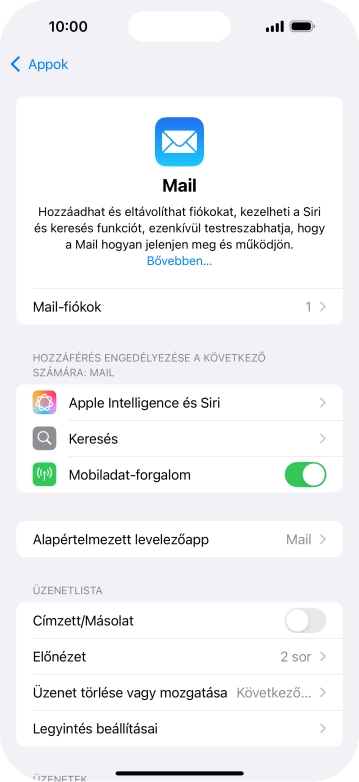Válaszd a Mail-fiókok lehetőséget.