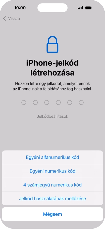 A képernyőzár használatának bekapcsolásához kövesd a képernyőn megjelenő utasításokat, vagy válaszd a Jelkód használatának mellőzése lehetőséget.