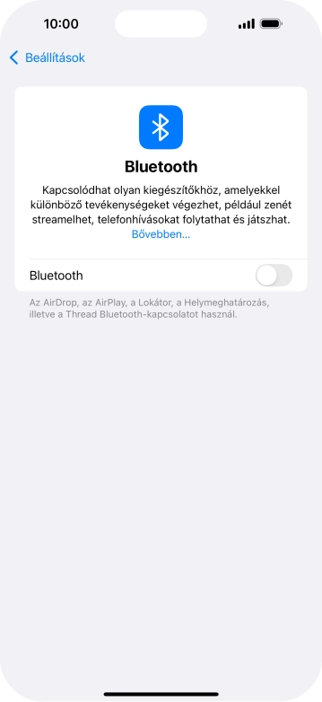 Kattints a „Bluetooth” melletti csúszkára a funkció bekapcsolásához.