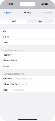 Kattints a Hosztnév mezőre, és írd be az e-mail szolgáltatód kimenő szerverének a nevét.
