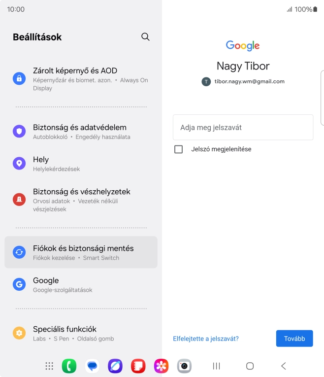 Kattints az „Adja meg jelszavát” alatti mezőre, és írd be a Google-fiókodhoz tartozó jelszót.