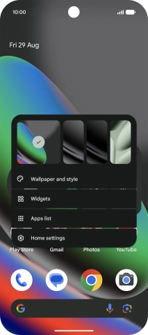 Press the required setting and follow the instructions on the screen to personalise the appearance of the home screen.