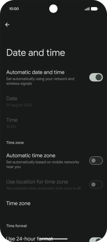 Press the indicator next to 'Automatic time zone' to turn on the function.