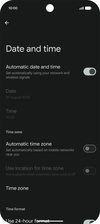 Press the indicator next to 'Automatic time zone' to turn on the function.