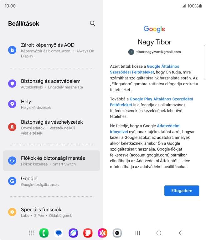 Válaszd az Elfogadom lehetőséget, és kövesd a képernyőn megjelenő utasításokat a Google-fiókod beállításainak kiválasztásához.