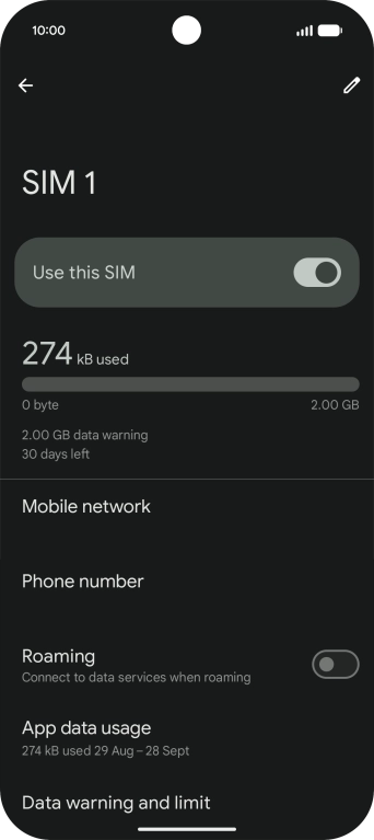 Press the indicator next to 'Roaming' to turn the function on or off.