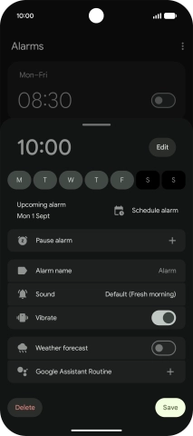 Press the alarm tone icon and follow the instructions on the screen to select the required alarm tone.