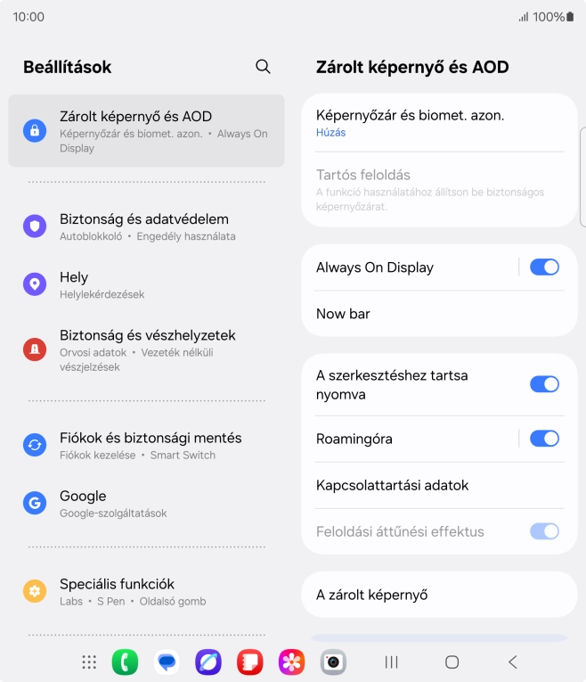 Válaszd a Képernyőzár és biomet. azon lehetőséget.