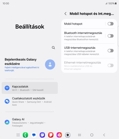 Válaszd a Mobil hotspot lehetőséget.
