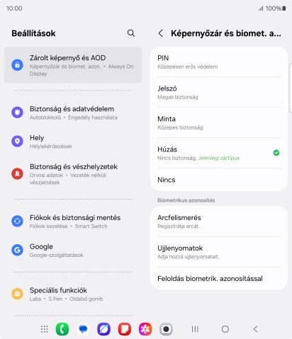 Válaszd az Ujjlenyomatok lehetőséget.