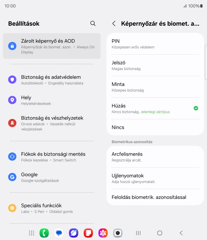 Válaszd az Ujjlenyomatok lehetőséget.